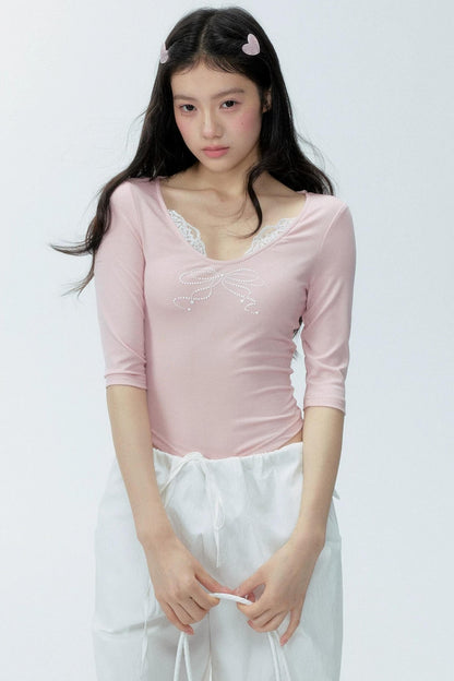 Lace Patchwork Knit Top