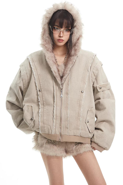 Plush-Lined Hooded Cotton Jacket