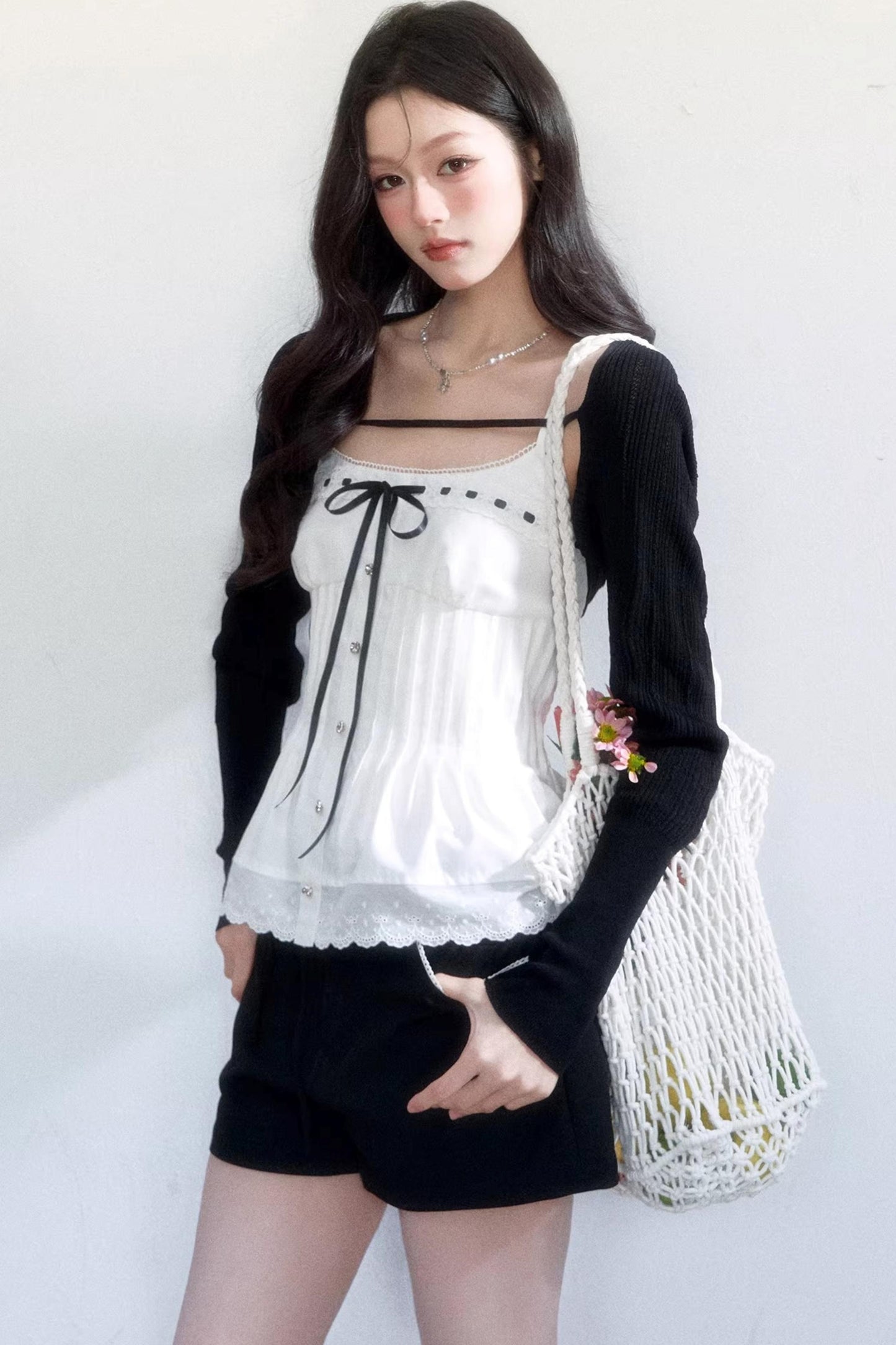 Black and White Ice Silk Two-Piece Set-Up