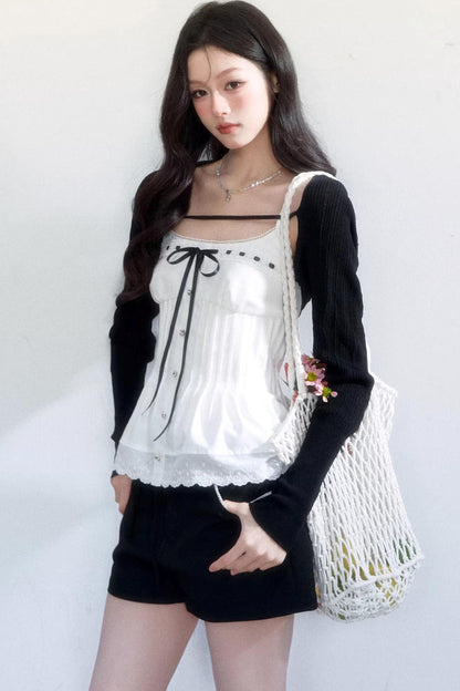 Black and White Ice Silk Two-Piece Set-Up