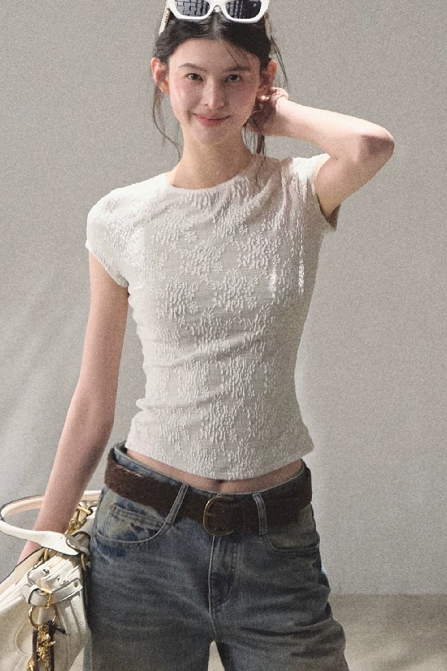 Lace Splice Short Sleeve Top