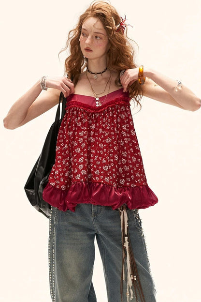 Retro Floral Suspender Dress Set-Up
