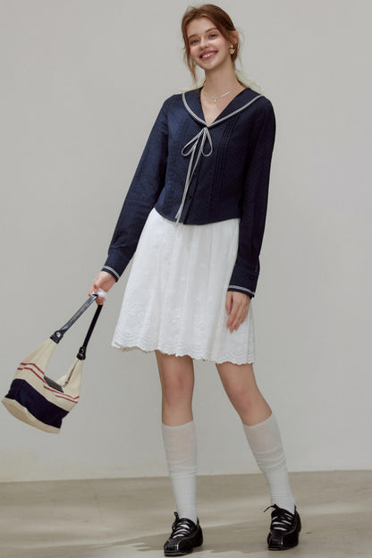 Navy Collar Womens Top