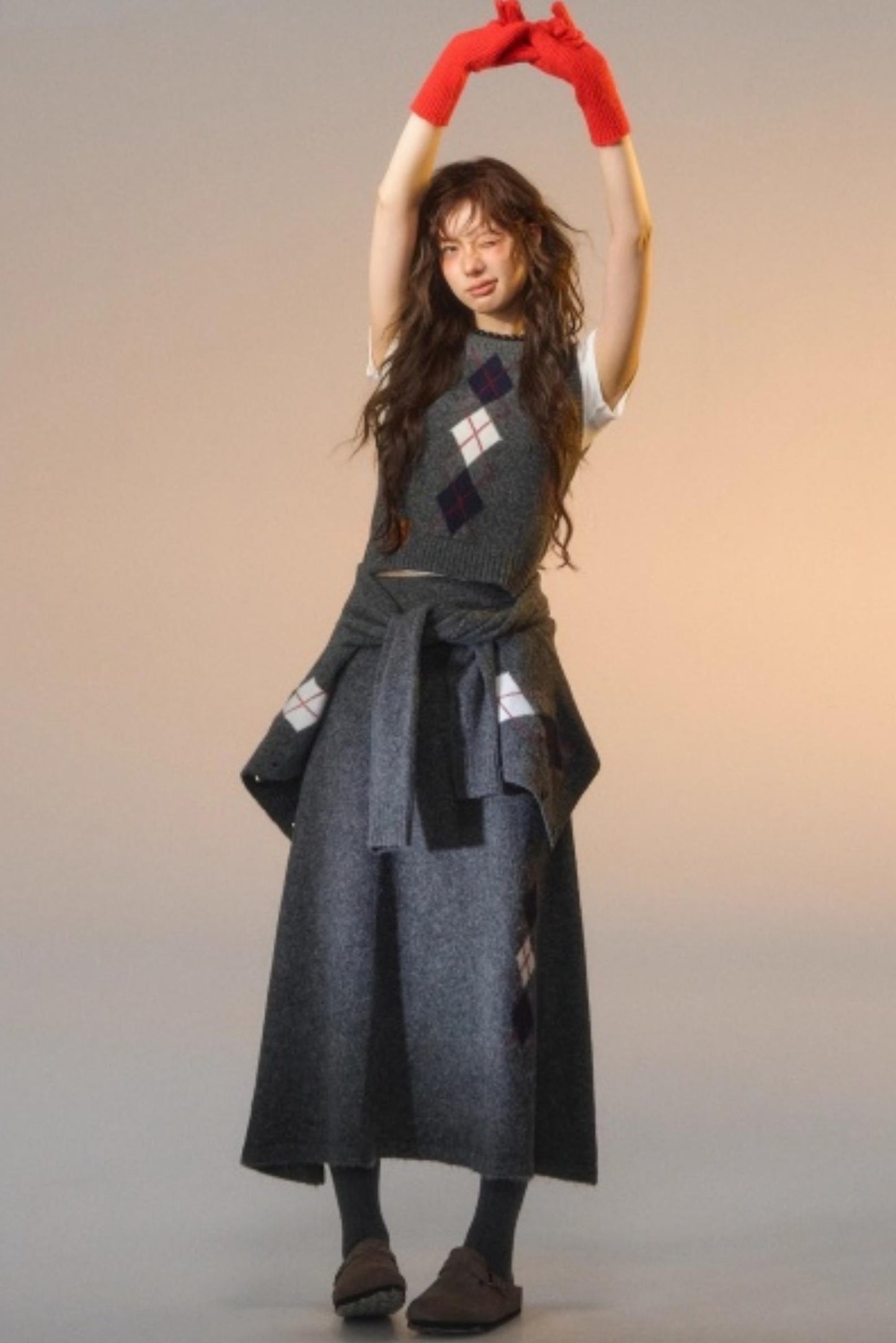 Floral Velvet Diamond Vest Skirt Set-Up