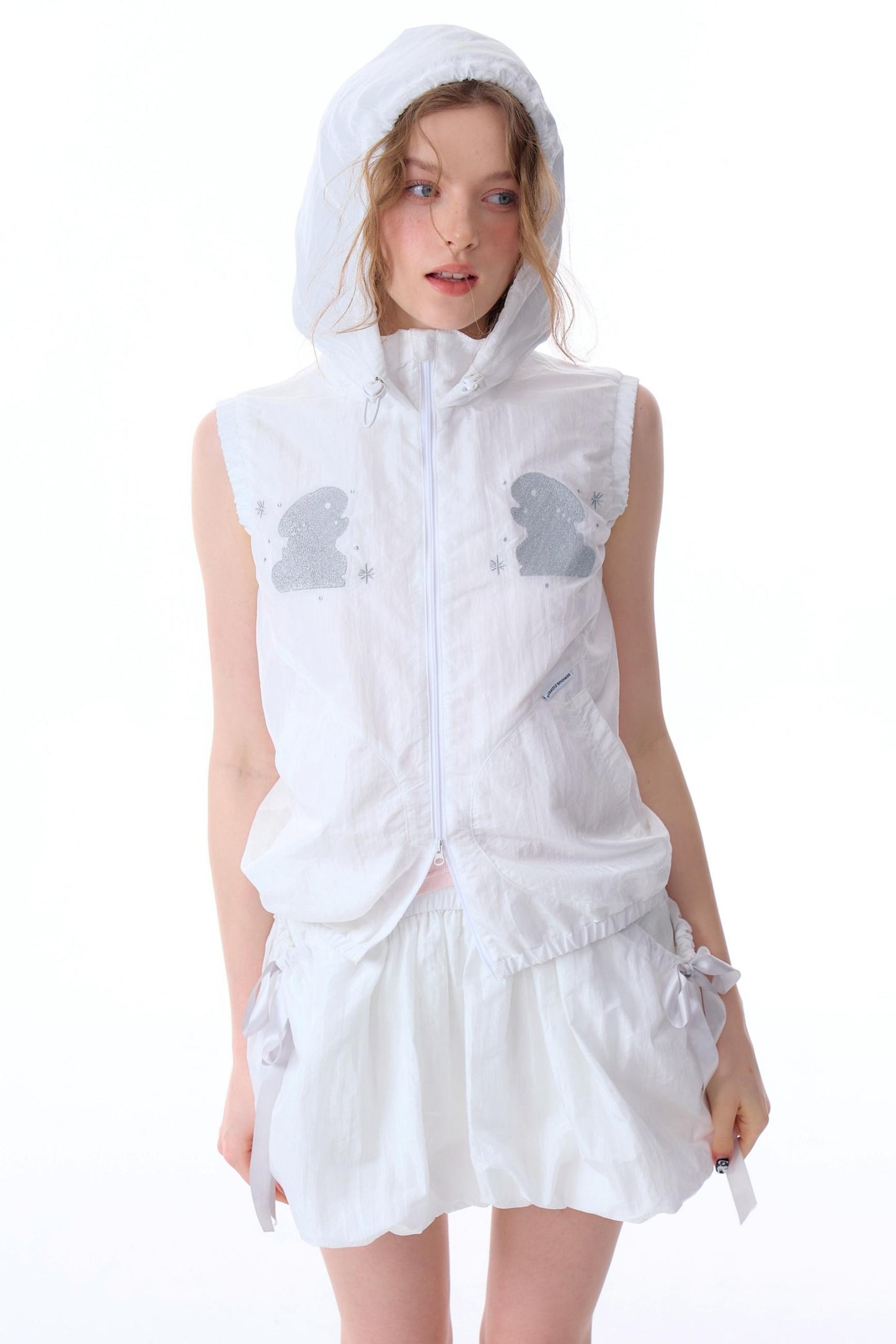 Rabbit Embroidery Hooded Cardigan