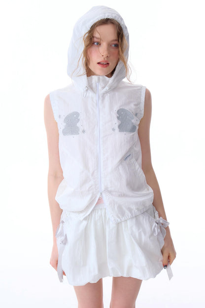 Rabbit Embroidery Hooded Cardigan