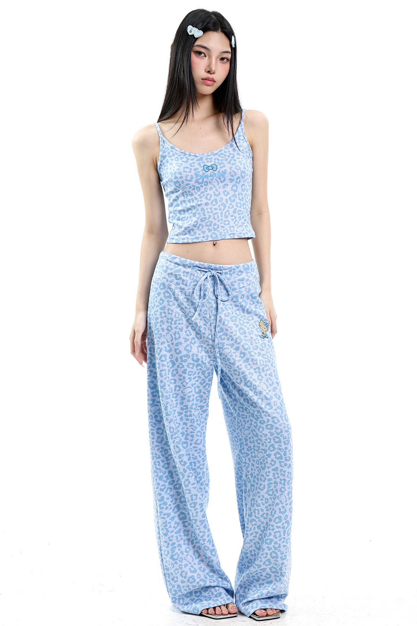 Blue Leopard Three-Piece Cardigan Set-Up