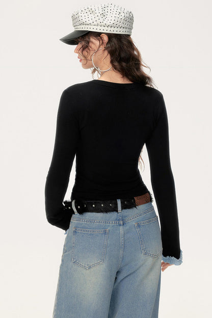 Simple Slimming Long-Sleeved T-Shirt
