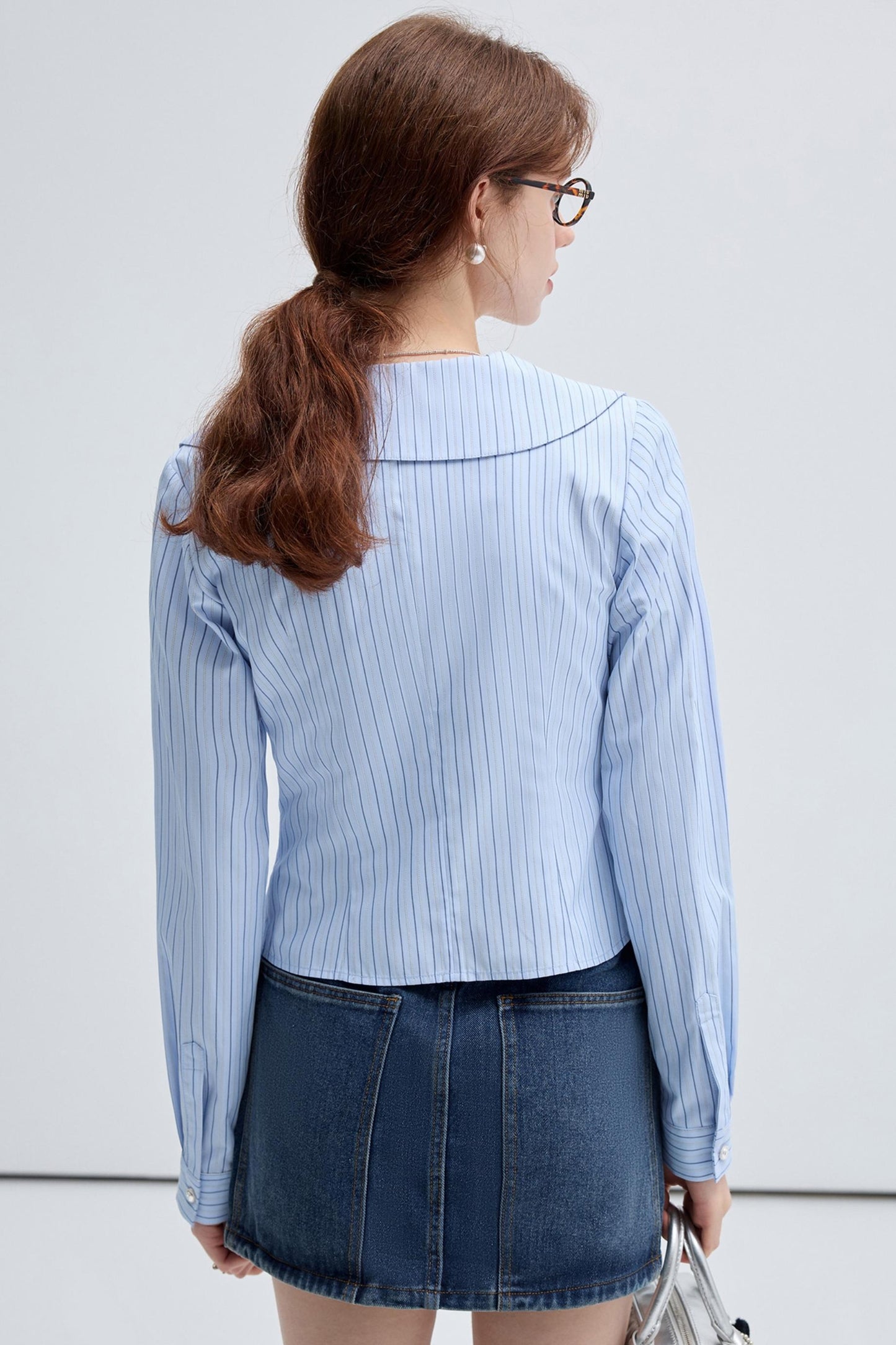 SPRING FALL BLUE STRIPE WAIST SHIRT