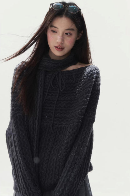 Vintage Twist Knit Off-Shoulder Sweater