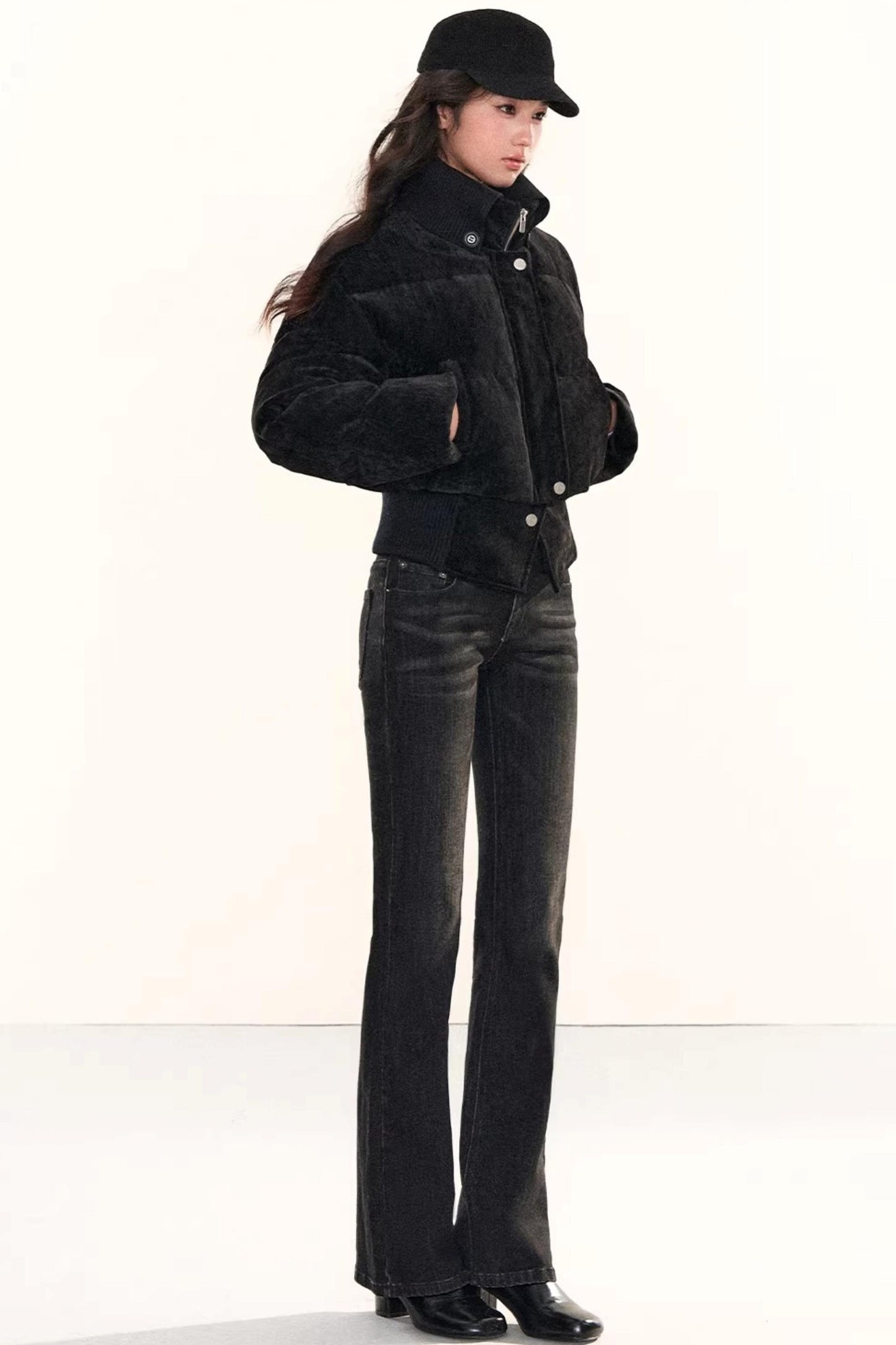 Velvet-Like Ruffle Trim Coat