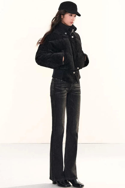 Velvet-Like Ruffle Trim Coat