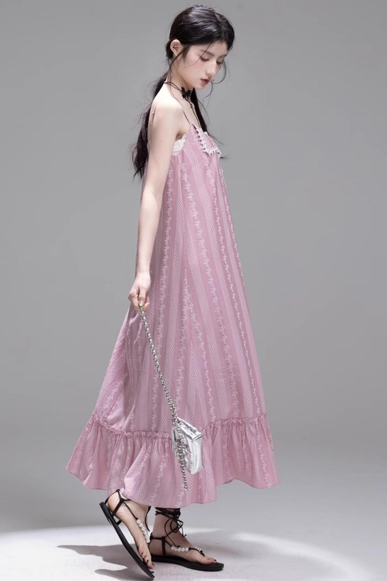 Peach Blossom Lace Suspenders Dress