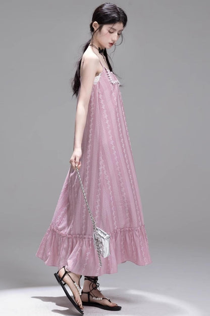 Peach Blossom Lace Suspenders Dress