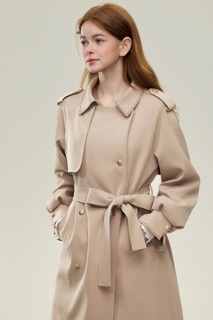 Oatmeal Chic Double-Breasted Trench Coat