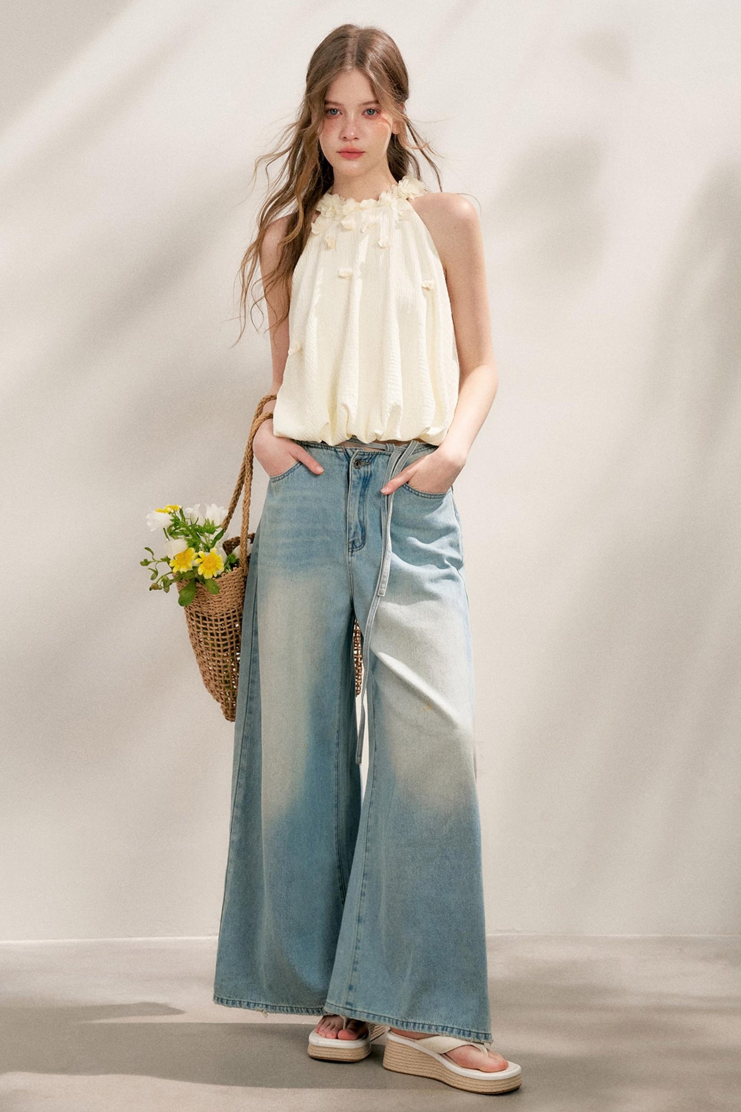 French Blue Wide-Leg Jeans