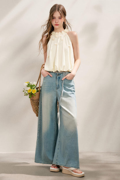 French Blue Wide-Leg Jeans