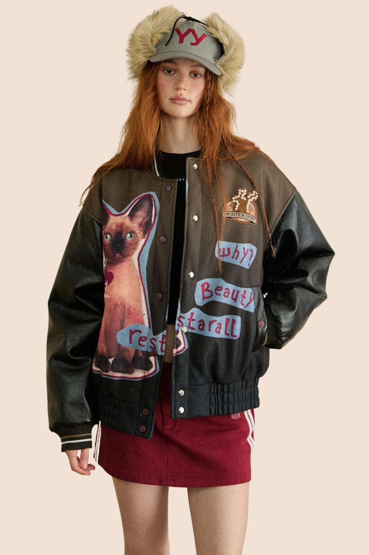 Vintage Dog Print PU Leather Jacket