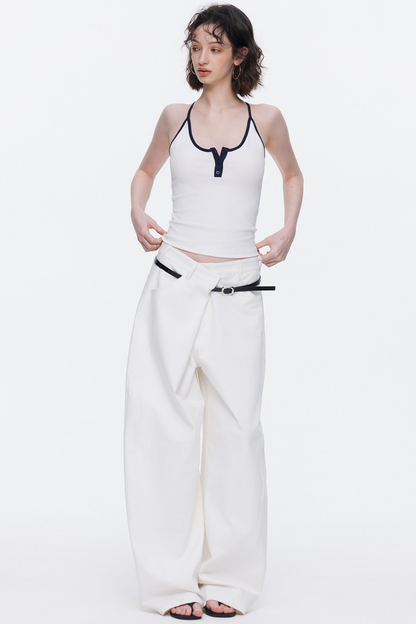 Asymmetrical Waistband Denim Pants