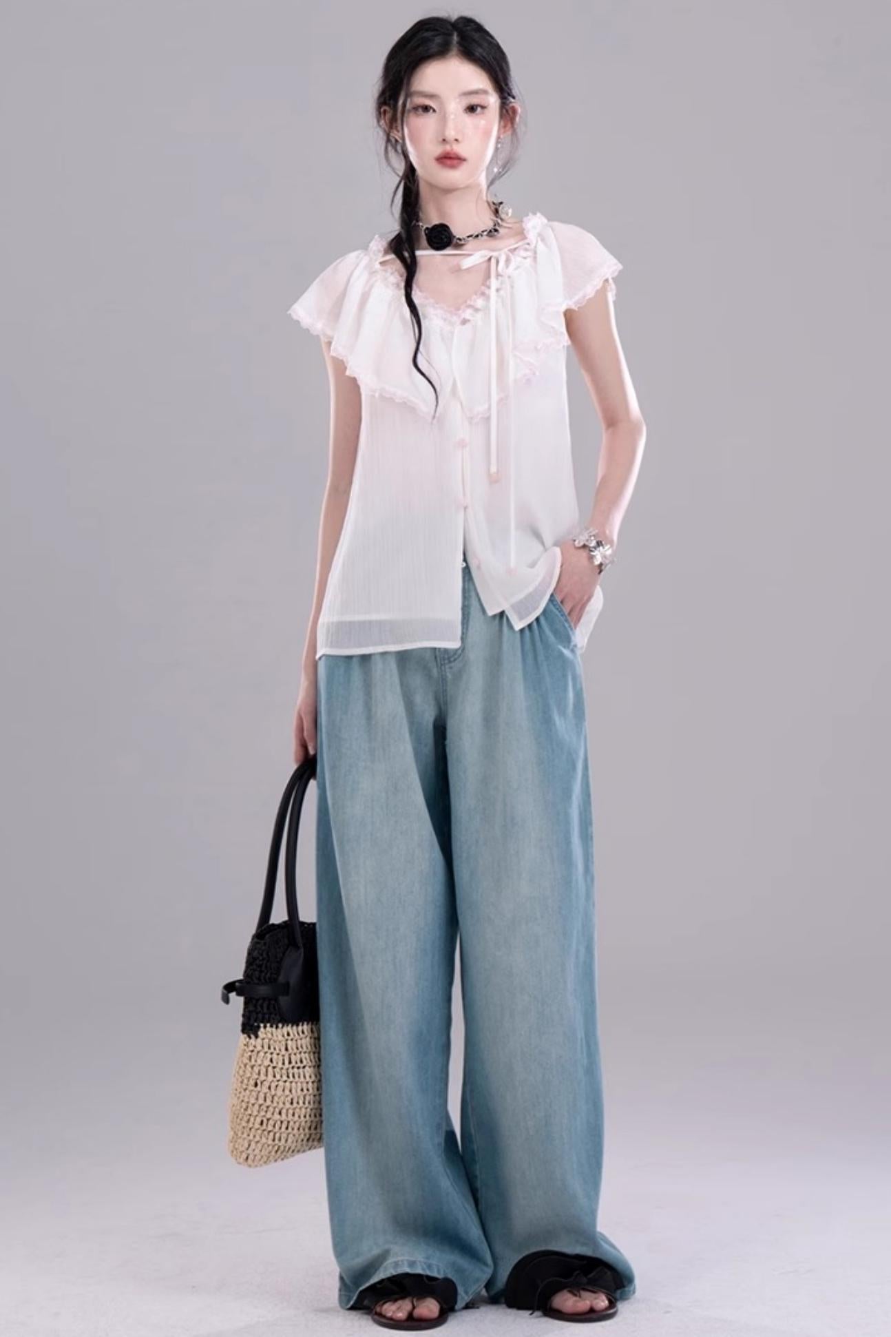 Sea Lace V-Neck Chiffon Top