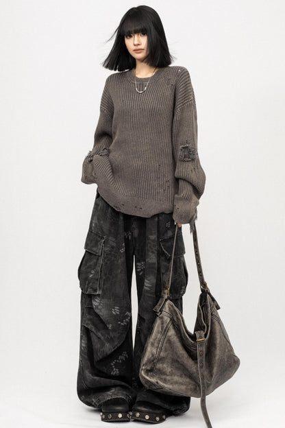 Vintage Distressed Black Sweater