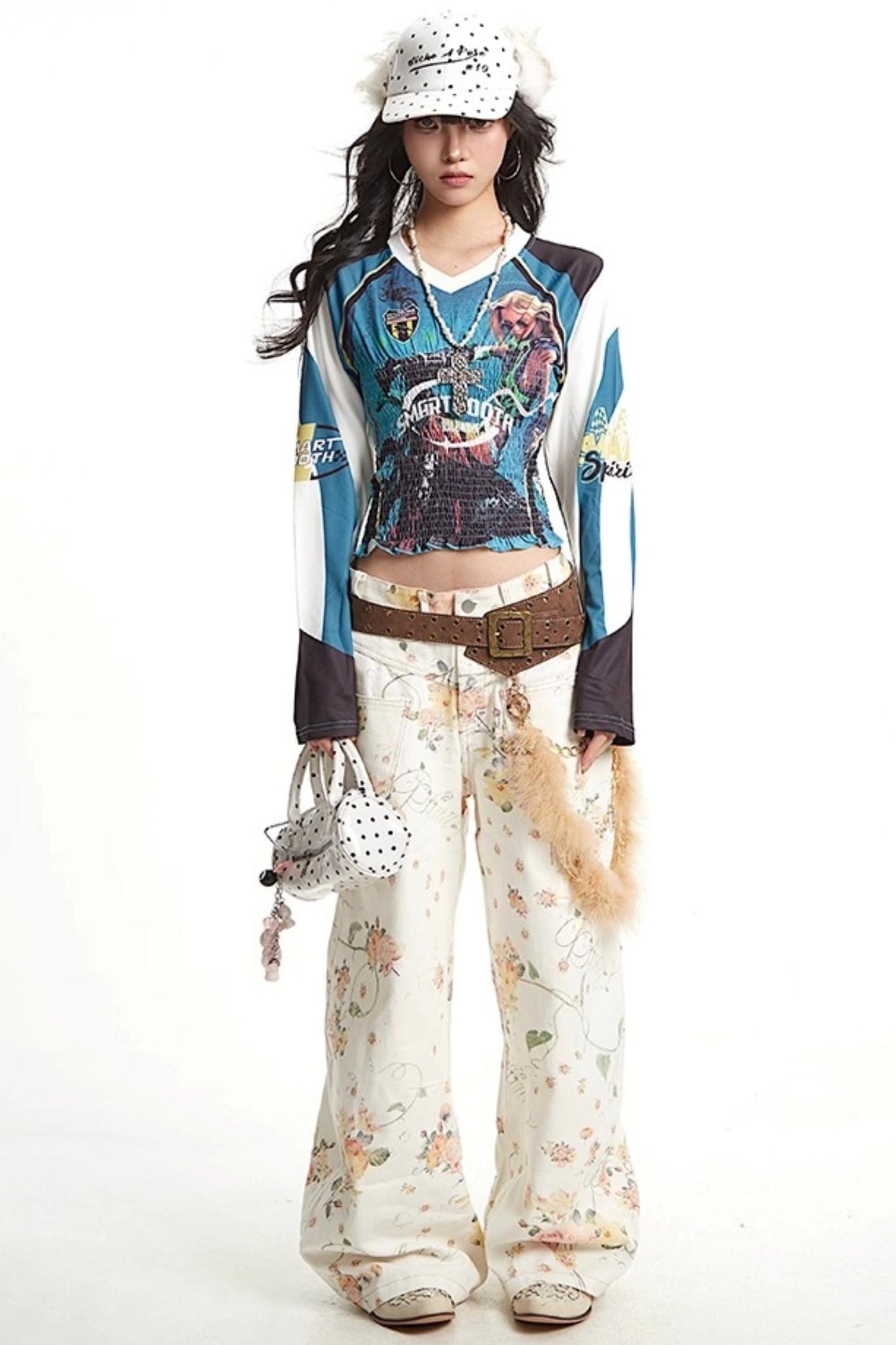 Vintage Pleated Jersey Long Sleeve T-Shirt