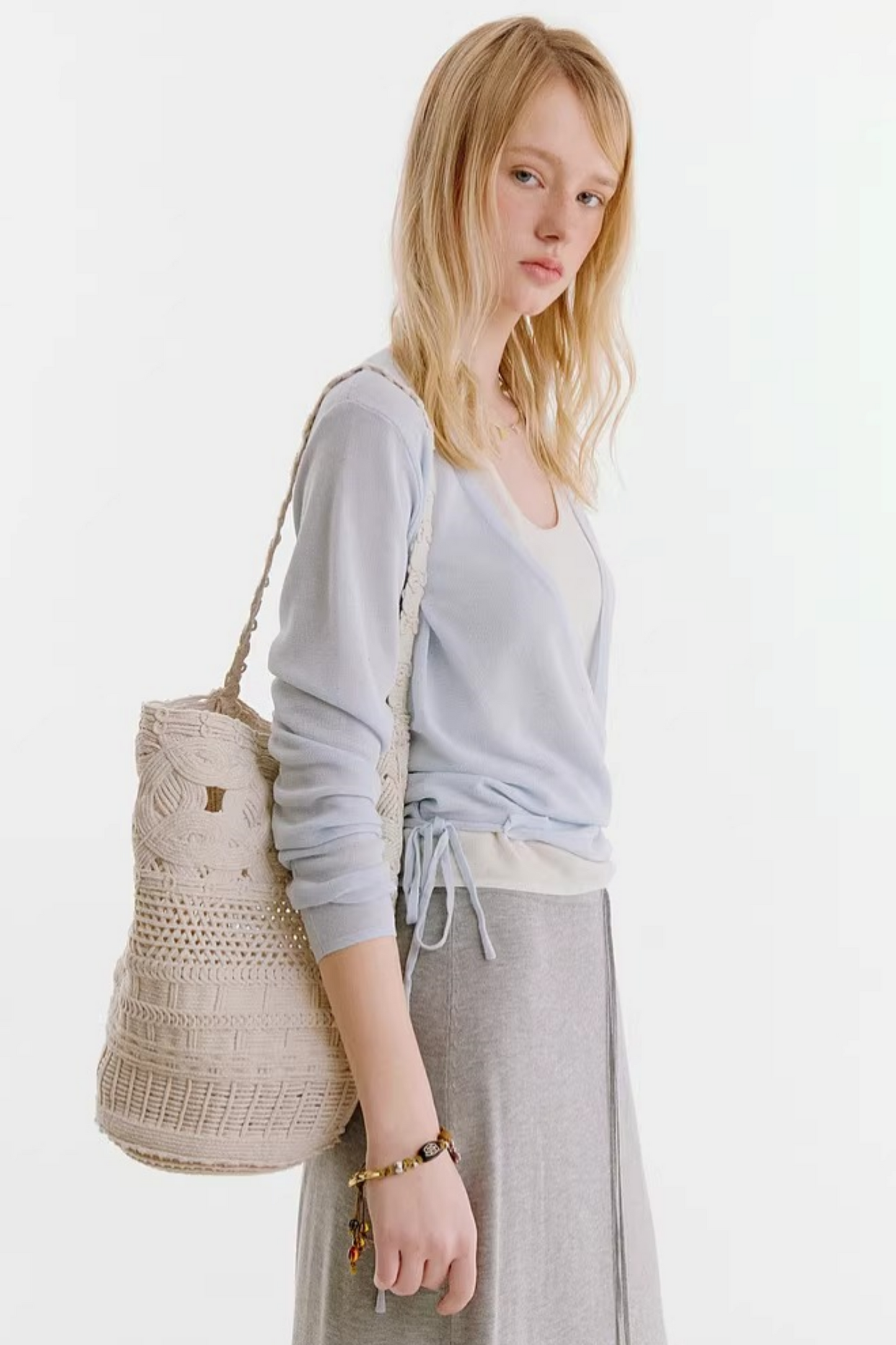 Color-Blocked Lace-Up Knit Top