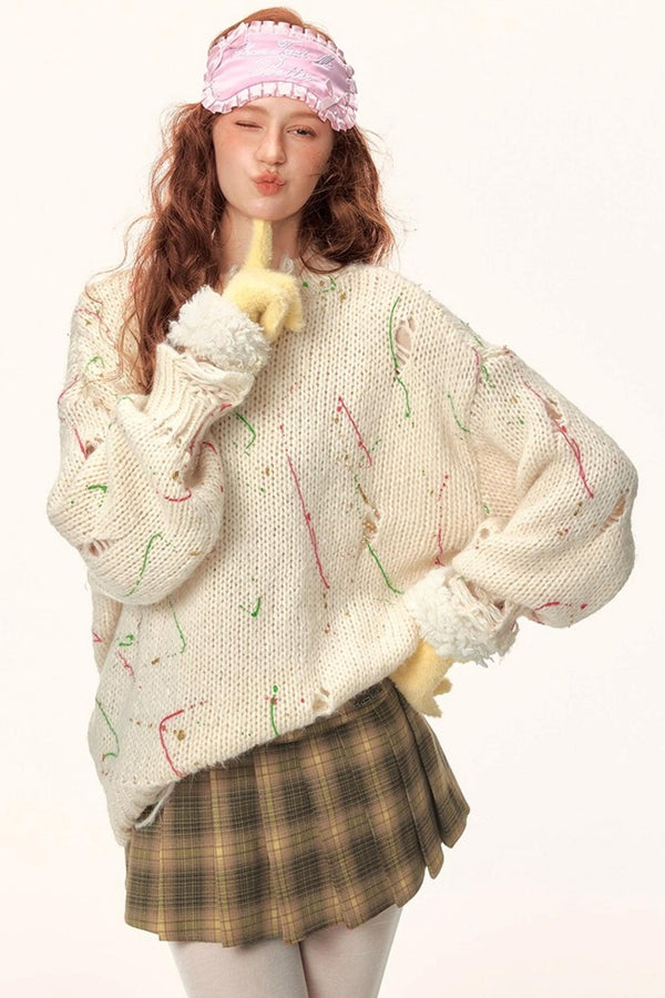 Irregular Color-Block Knit Sweater