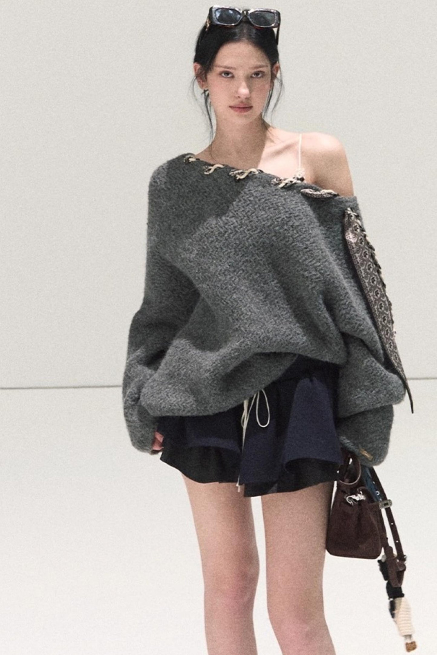 Plaid Color-Blocked A-Line Skirt