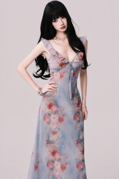 French V-Neck Halter Dress