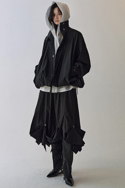 Constriction Silhouette Hooded Jacket