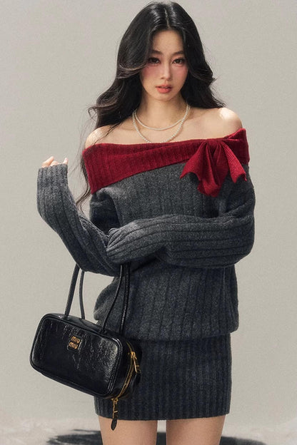 Off-Shoulder American Sweater Dress