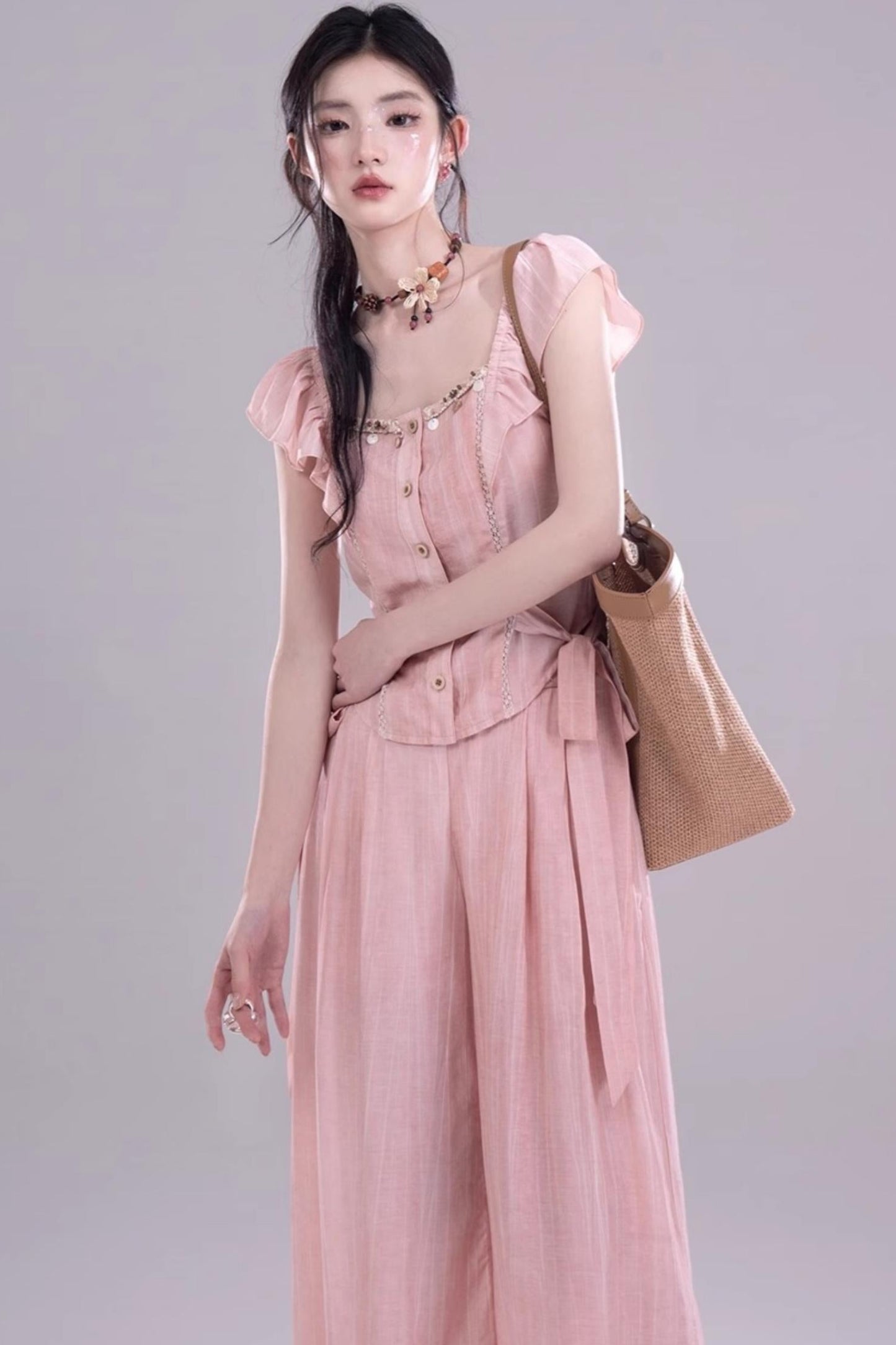 Blossom Breeze Ruffle Sleeve Tie Set-Up