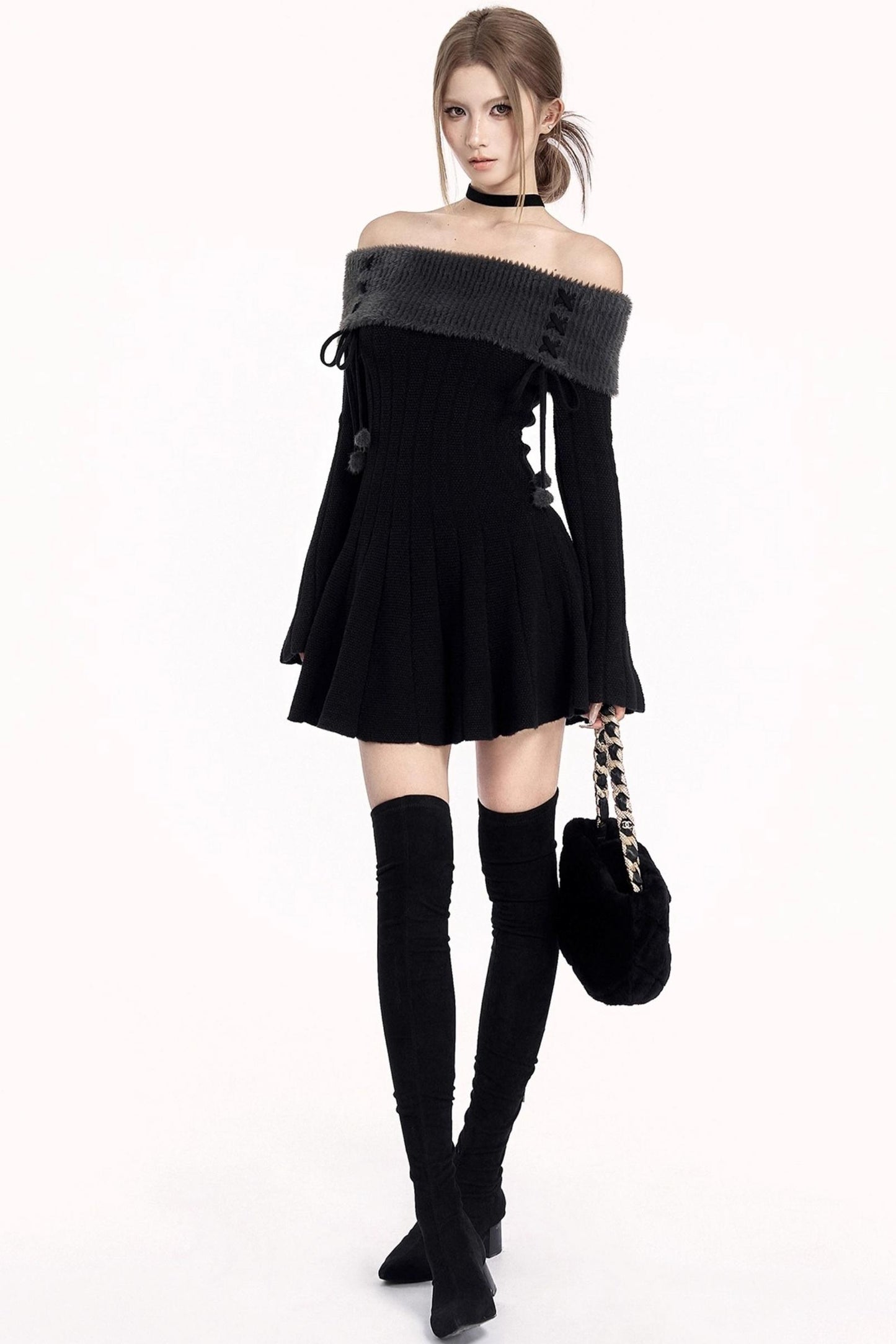 Off-Shoulder Winter Sweater Dress