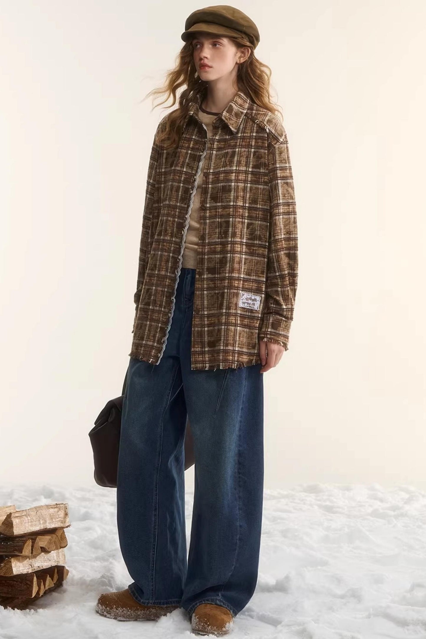 Lace-Trimmed Plaid Shirt