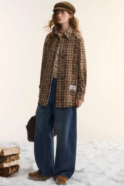 Lace-Trimmed Plaid Shirt