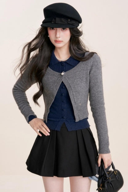 Contrast Embroidery Knit Cardigan