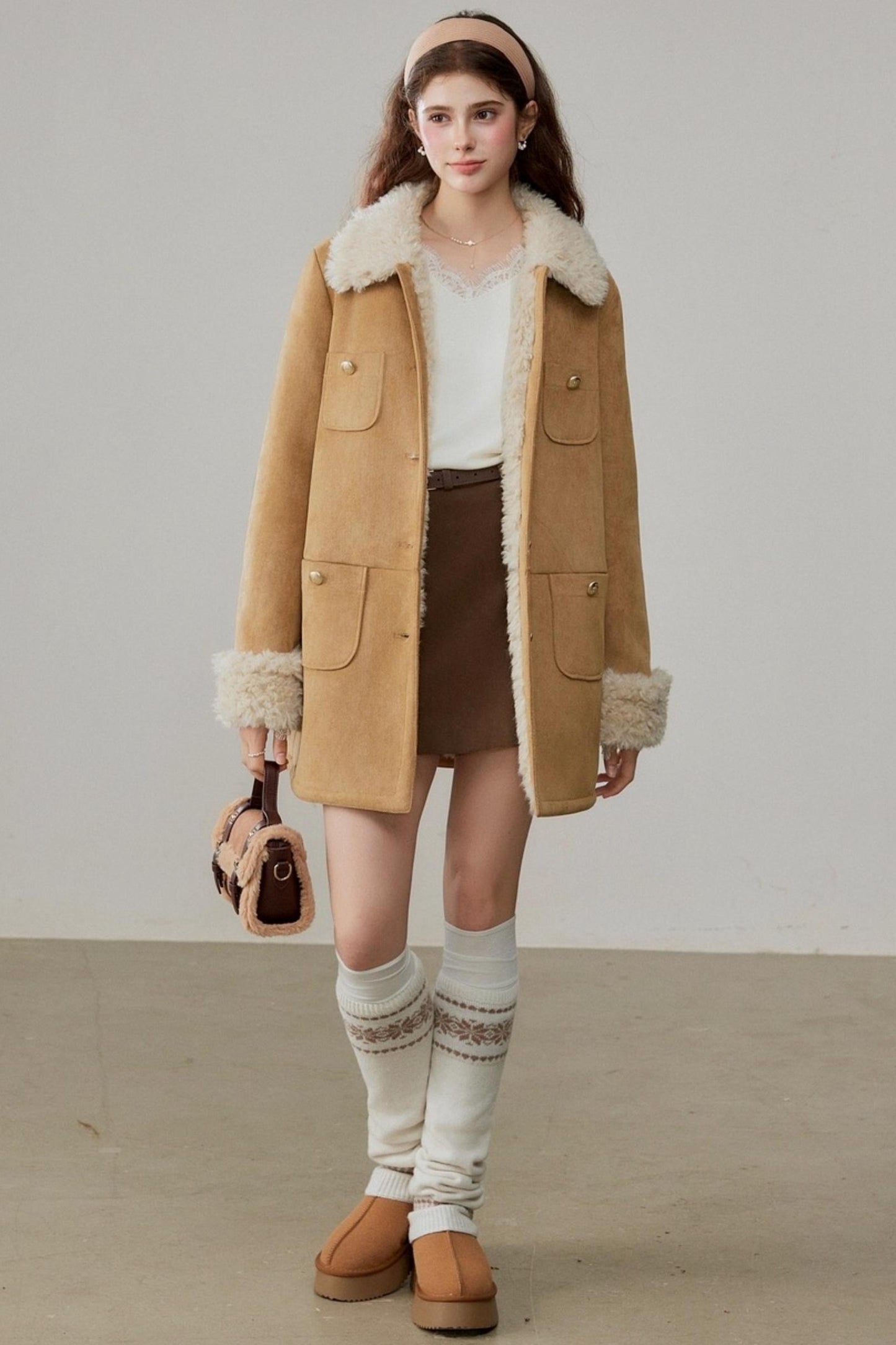 Fur Integrated Suede Winter Jacket