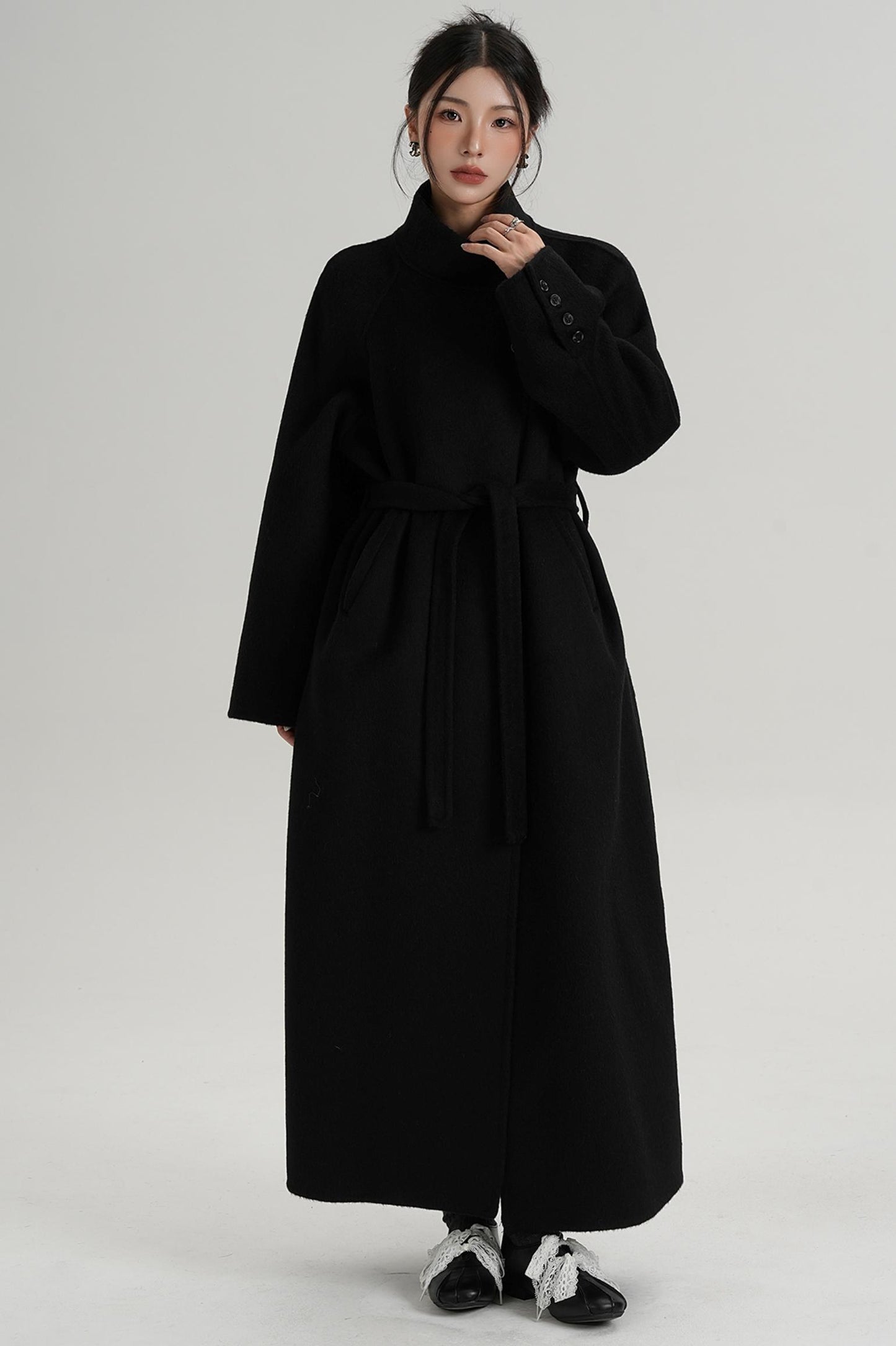 Diagonal Collar Woolen Long Coat