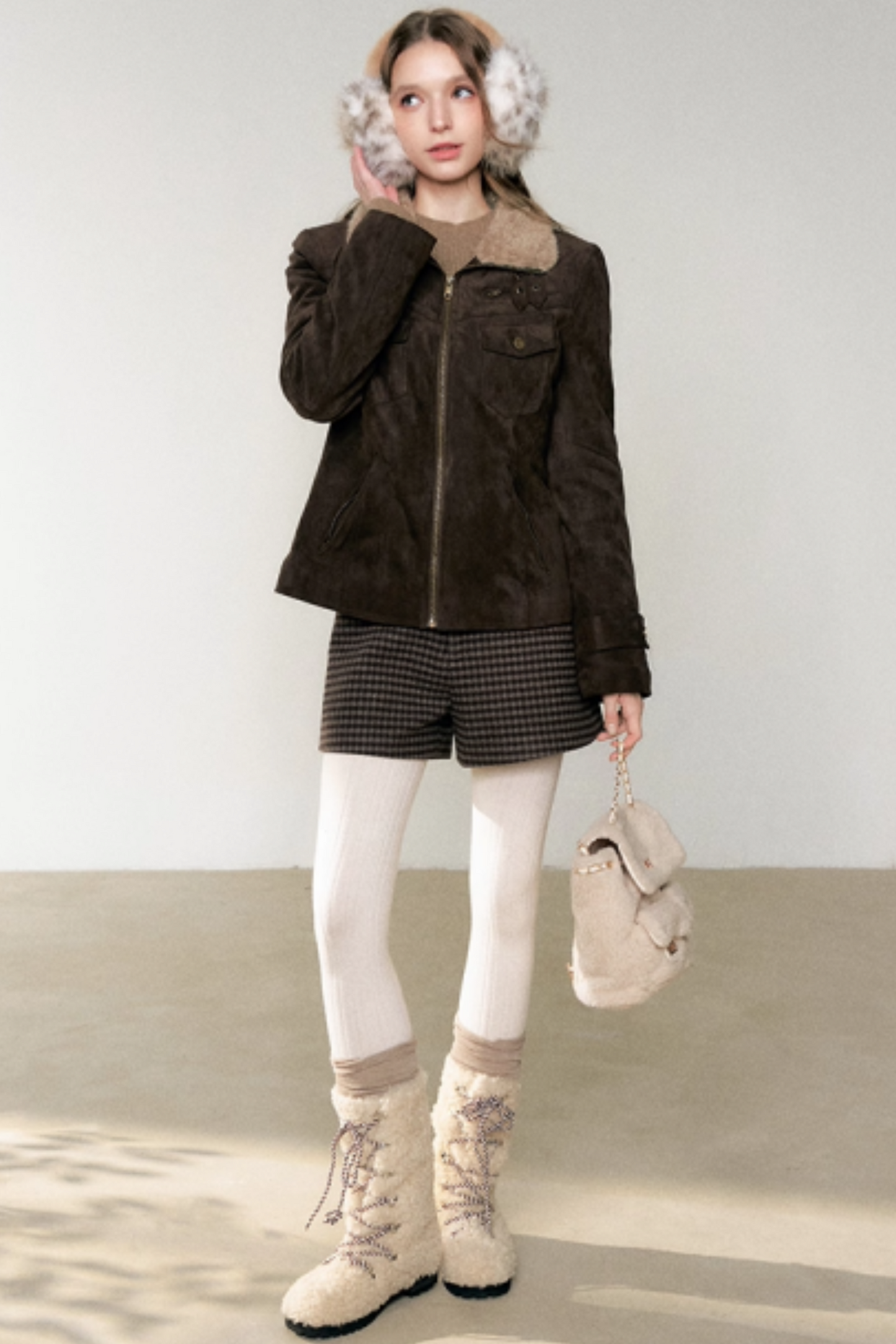 Coffee-Colored Fur Collar Coat