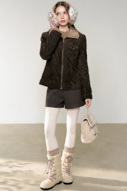 Coffee-Colored Fur Collar Coat