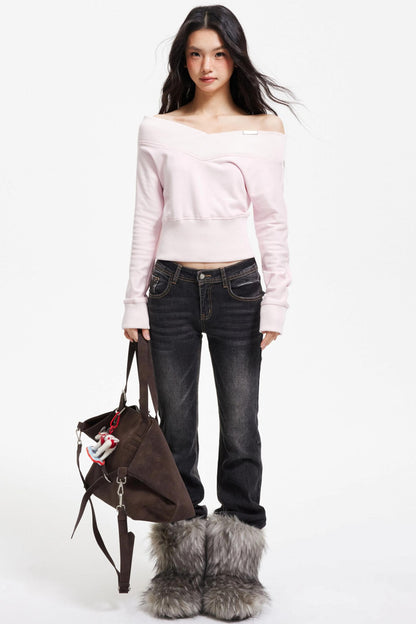 American Retro Off-Shoulder Sweater