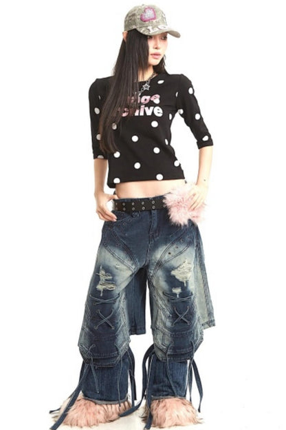 Retro Deconstructed Denim Pants