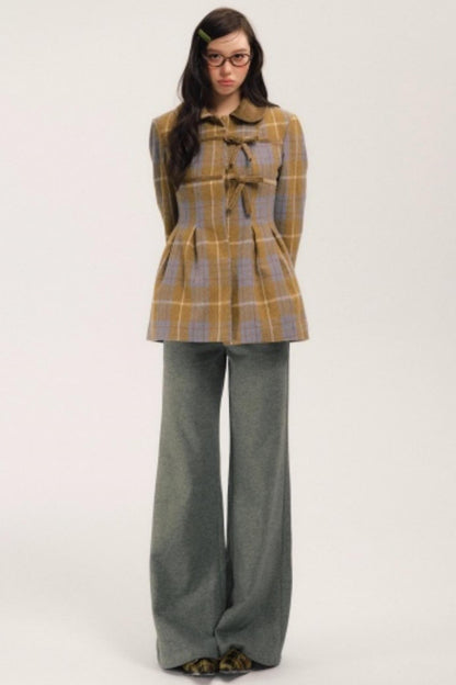 Plaid Patchwork Woolen Coat