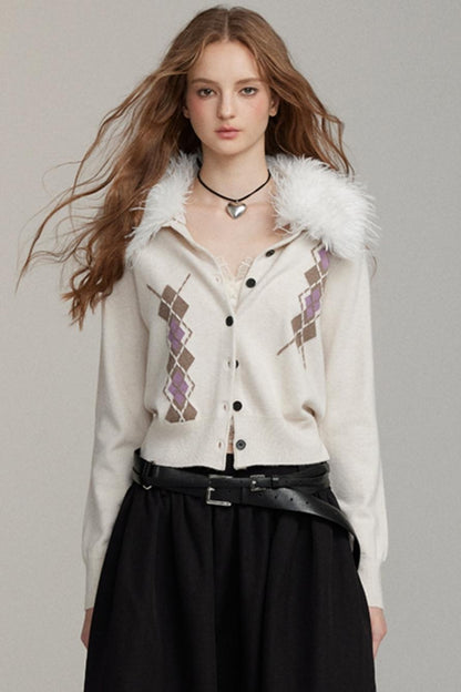 Fur Collar Quilted Knit Jacket