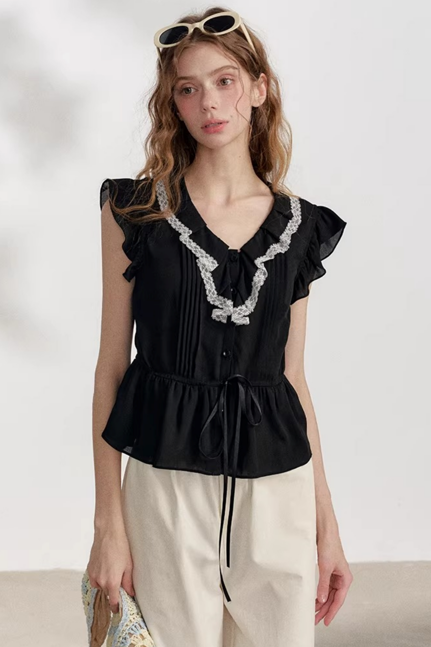 Blusa in chiffon e pizzo