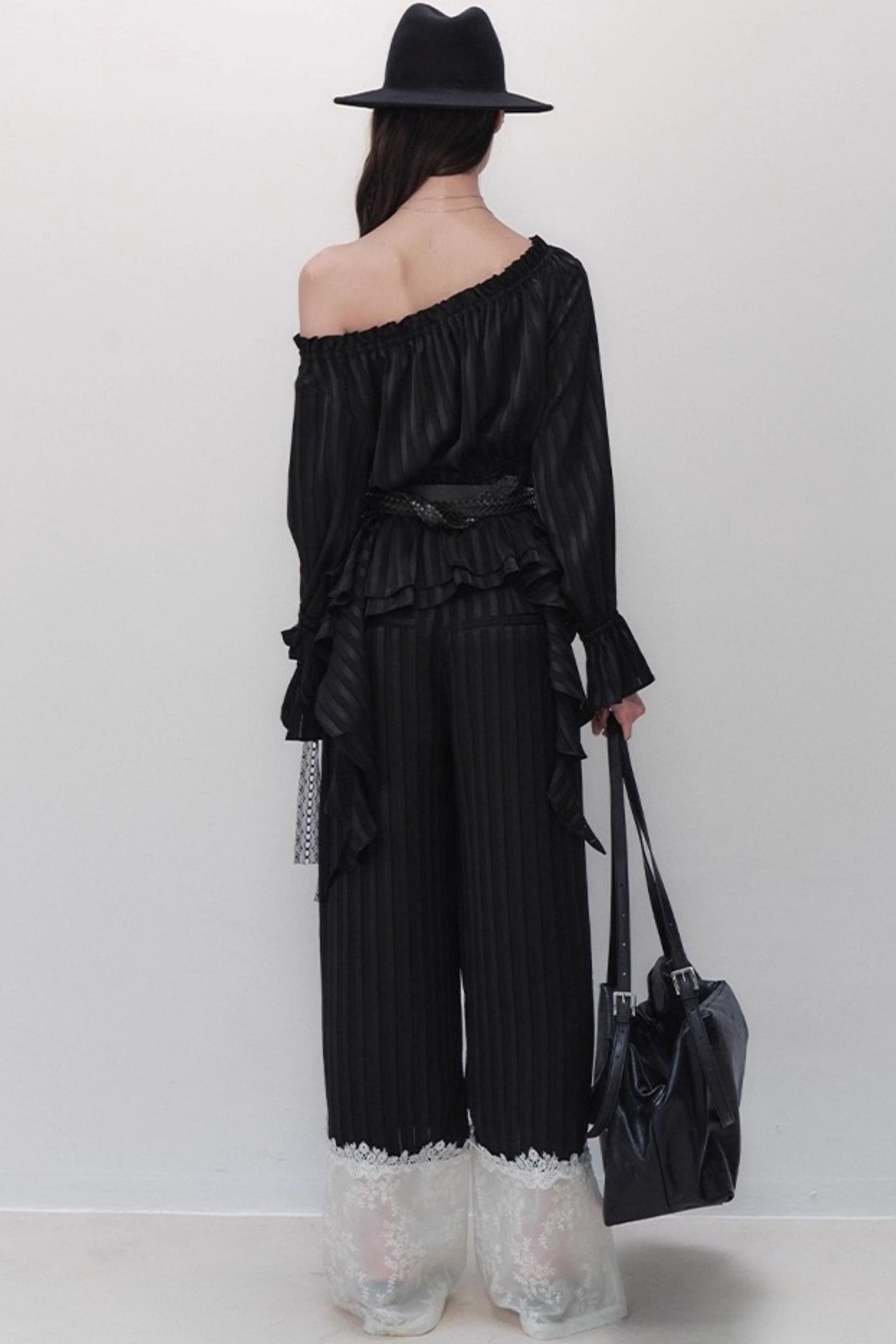 Flowing Tencel Embroidered Striped Straight-leg Pants