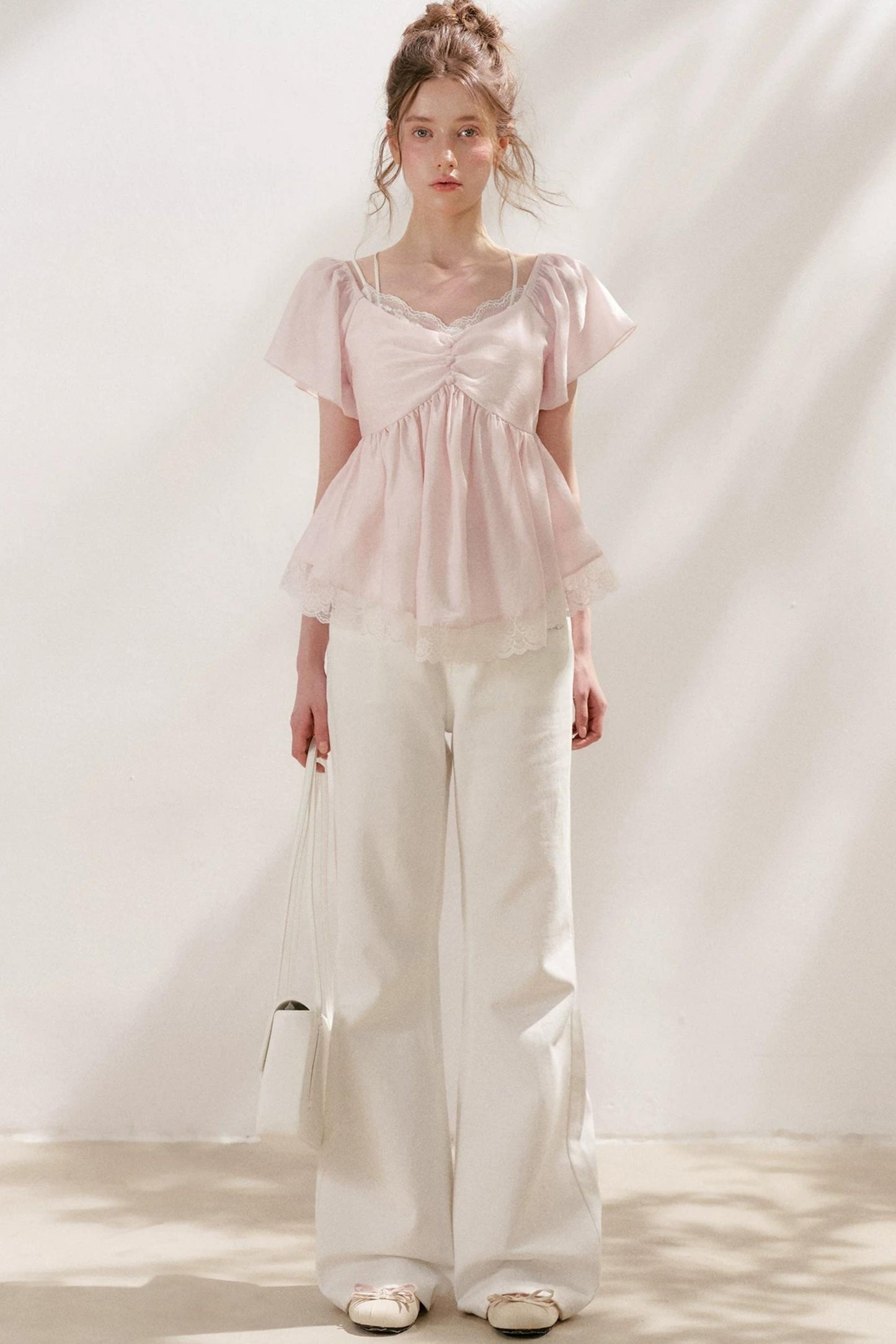 Tencel Lace Flutter Sleeve Blouse
