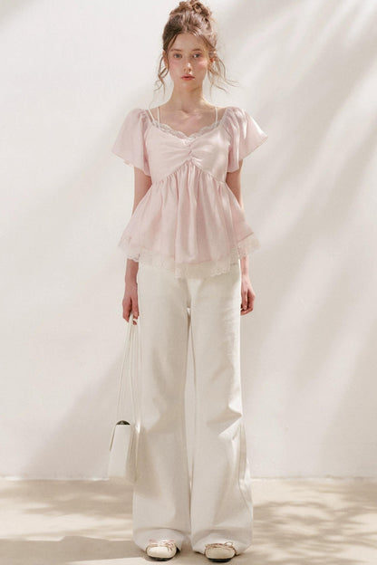 Tencel Lace Flutter Sleeve Blouse