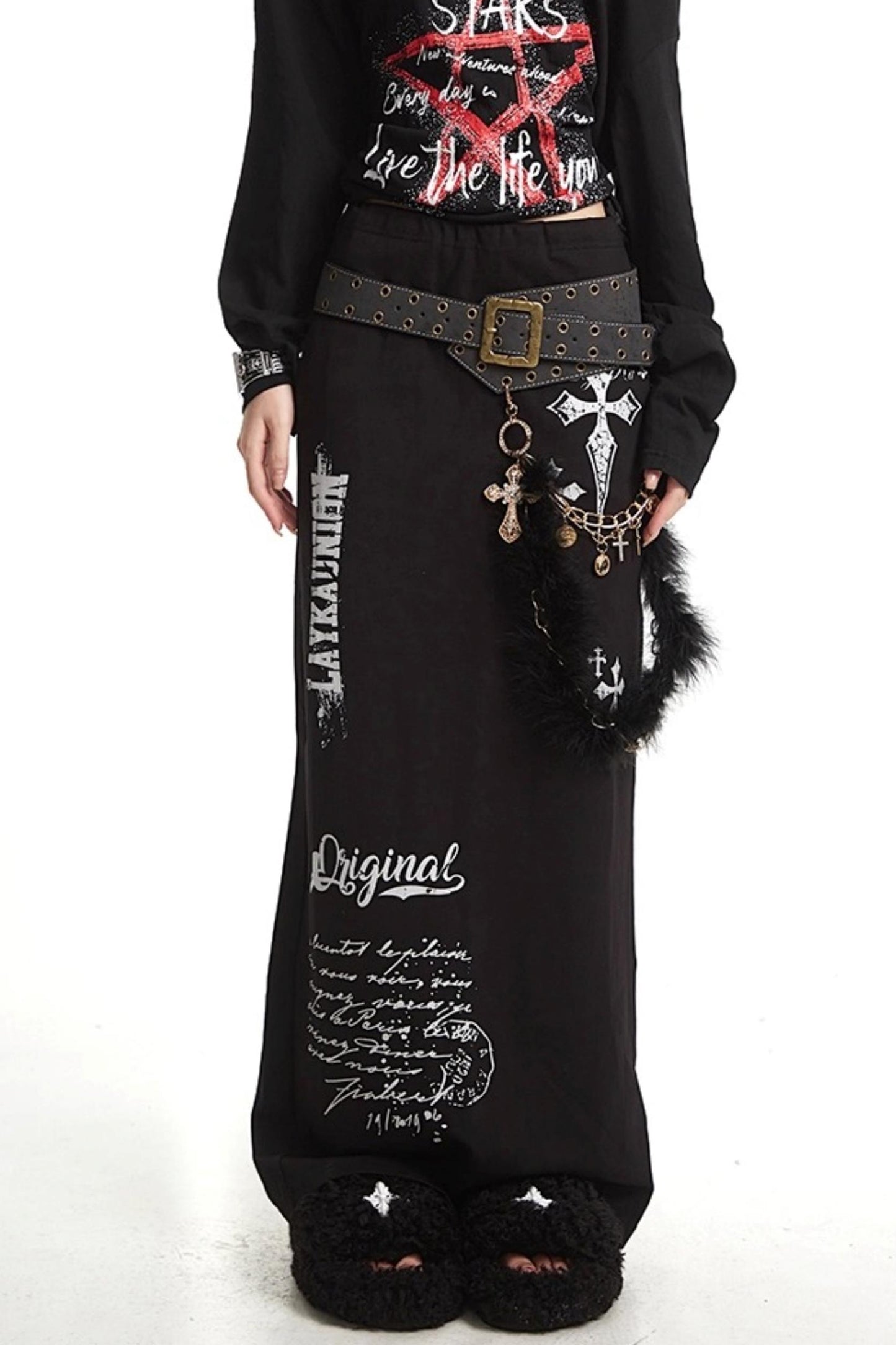 Vintage Cross Print Straight Skirt